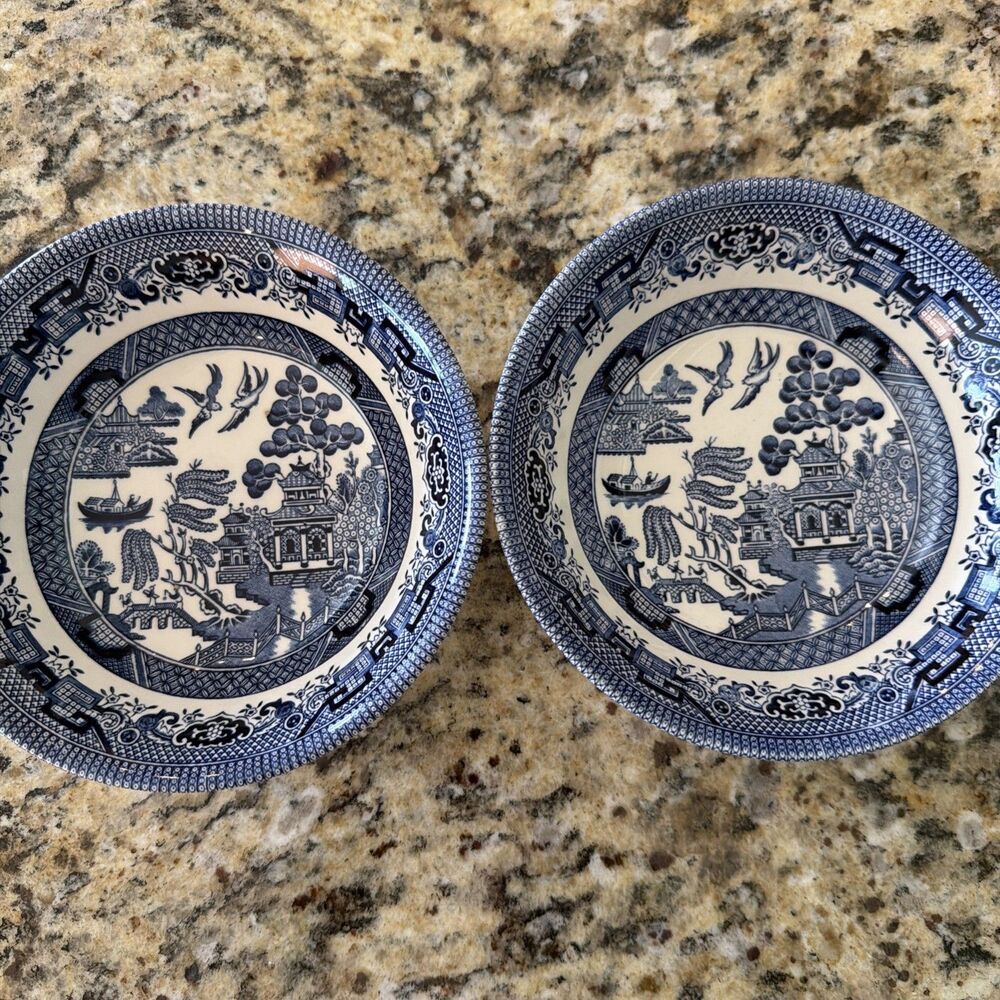 (2) Blue Willow Churchill England Staffordshire 6" Bowls Georgian Shape